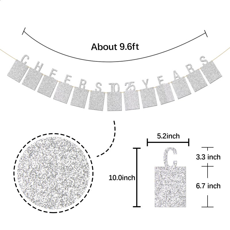 INNORU Cheers to 25 Years Photo Banner with Photo Frame 25th Birthday Sign Bunting 25th Marriage Anniversary Birthday Milestone Anniversary Party Photo Banner Decoration, Glitter Silver - Image 3